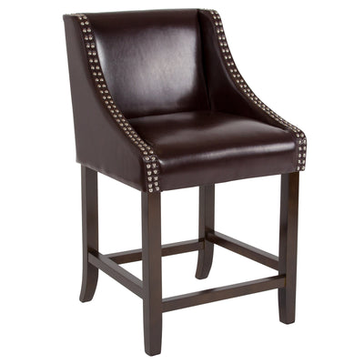 Carmel Series 24" High Transitional Wood Counter Height Stool with Accent Nail Trim - View 1