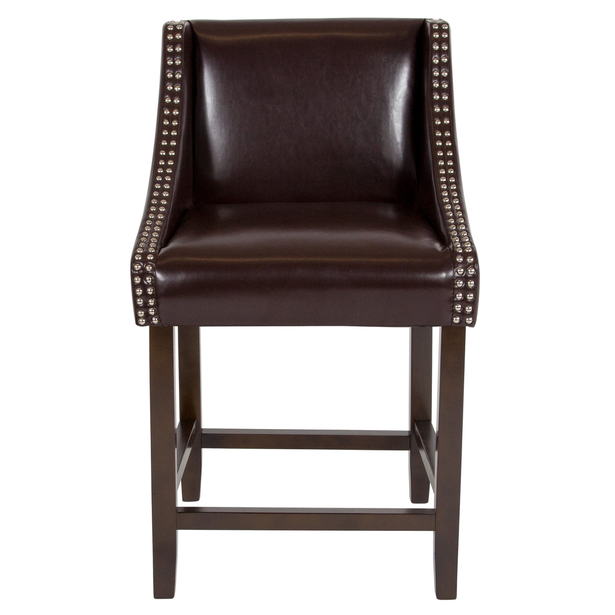 Brown LeatherSoft |#| 24inchH Walnut Counter Stool with Accent Nail Trim - Brown LeatherSoft