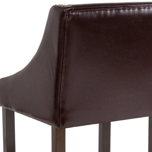Brown LeatherSoft |#| 24inchH Walnut Counter Stool with Accent Nail Trim - Brown LeatherSoft