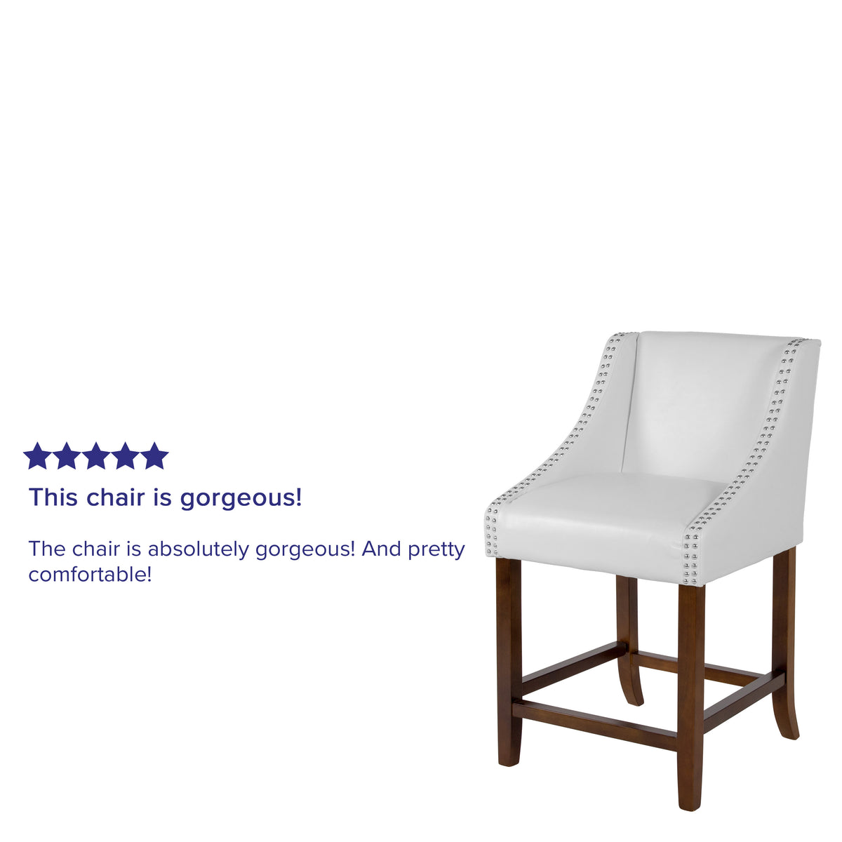 White LeatherSoft |#| 24inchH Walnut Counter Stool with Accent Nail Trim - White LeatherSoft