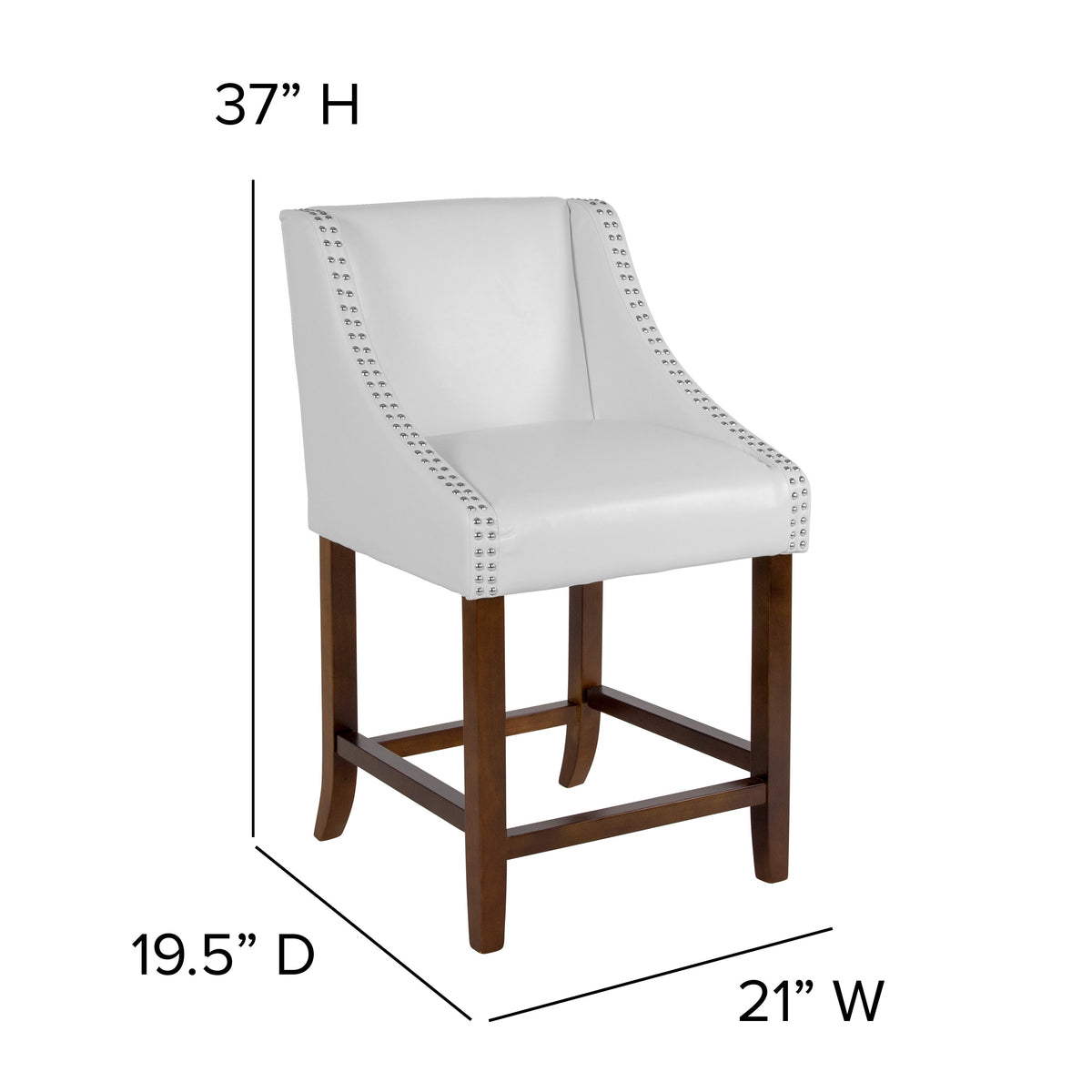 White LeatherSoft |#| 24inchH Walnut Counter Stool with Accent Nail Trim - White LeatherSoft