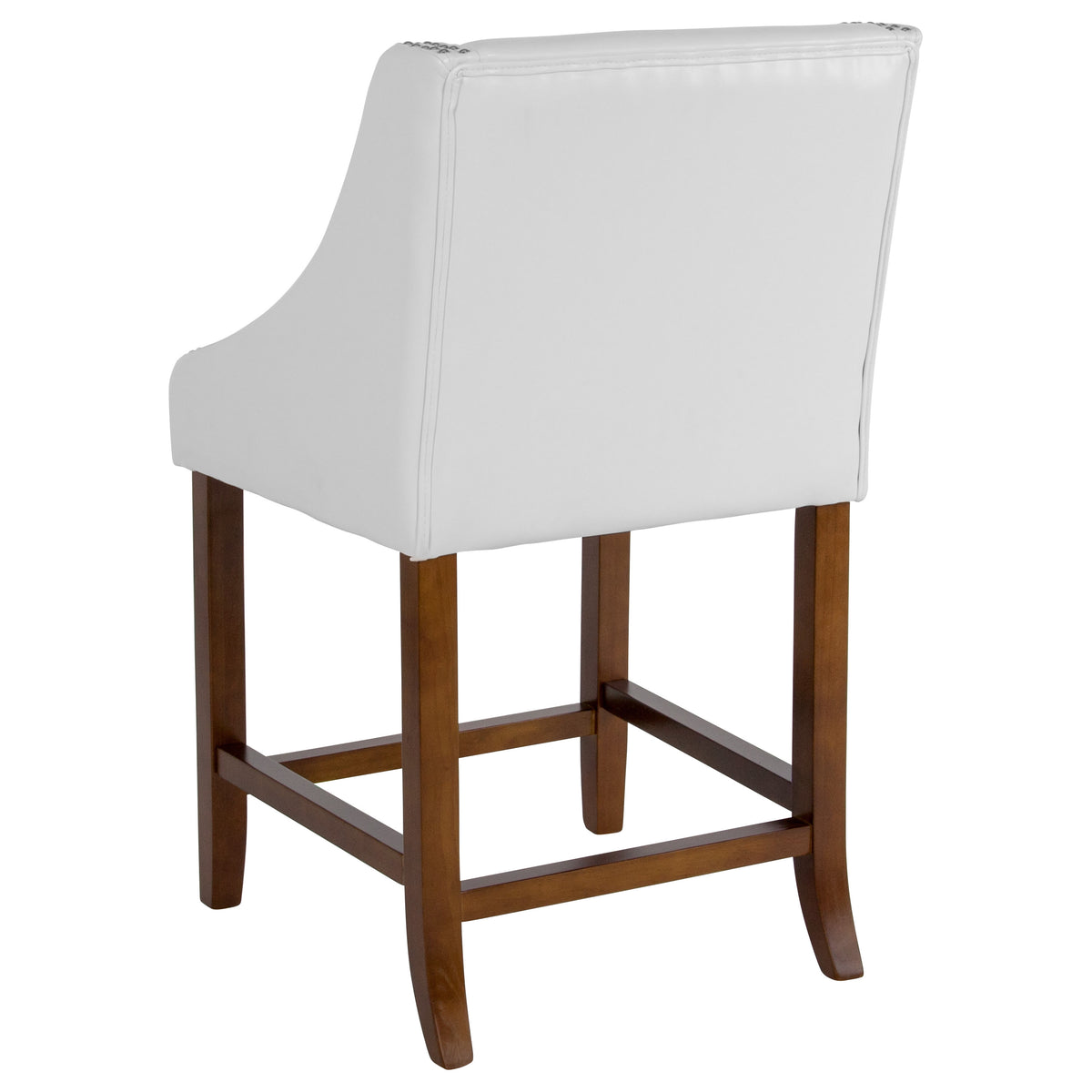 White LeatherSoft |#| 24inchH Walnut Counter Stool with Accent Nail Trim - White LeatherSoft