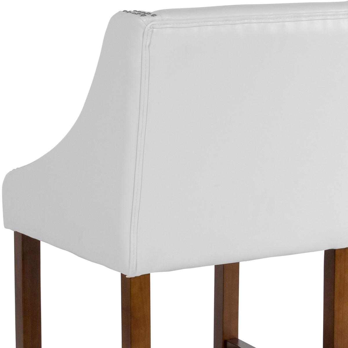 White LeatherSoft |#| 24inchH Walnut Counter Stool with Accent Nail Trim - White LeatherSoft