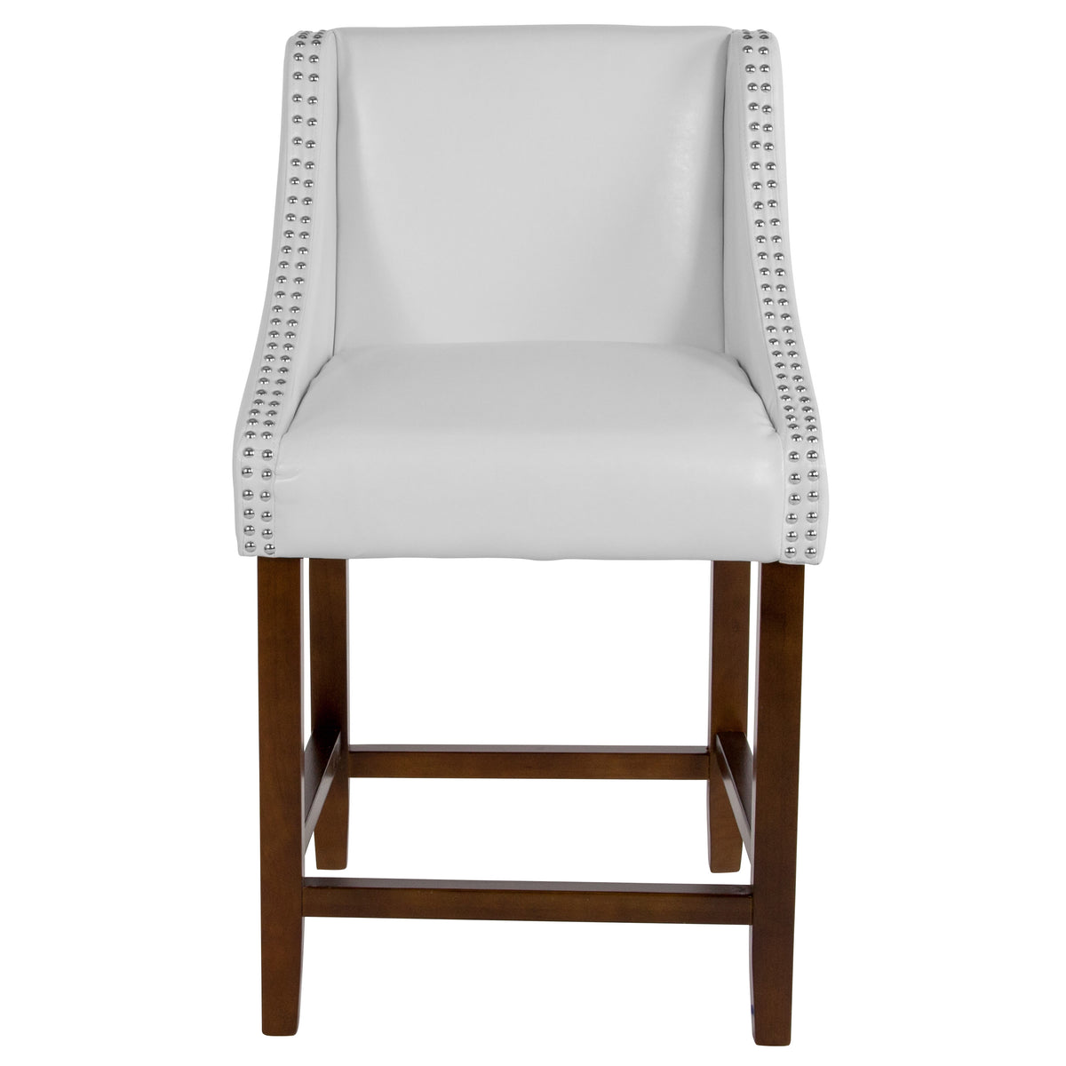 White LeatherSoft |#| 24inchH Walnut Counter Stool with Accent Nail Trim - White LeatherSoft