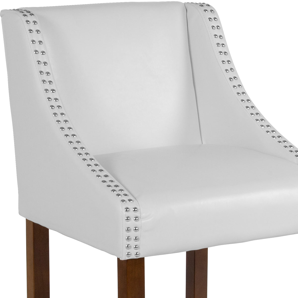 White LeatherSoft |#| 24inchH Walnut Counter Stool with Accent Nail Trim - White LeatherSoft