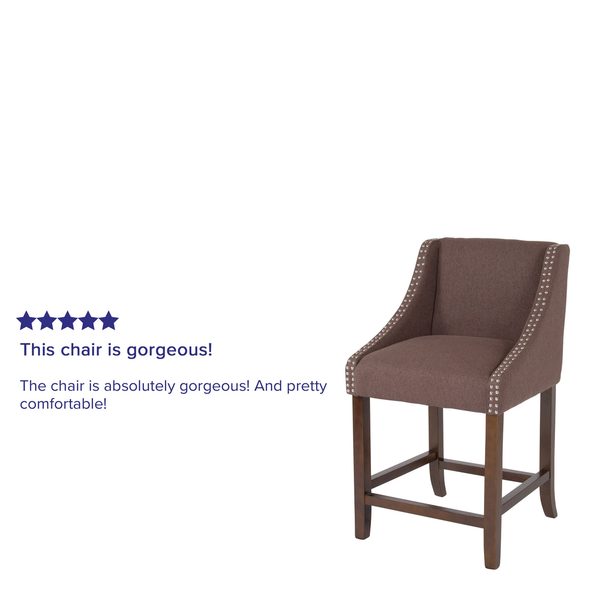 Brown Fabric |#| 24inchH Walnut Counter Stool with Accent Nail Trim - Brown Fabric