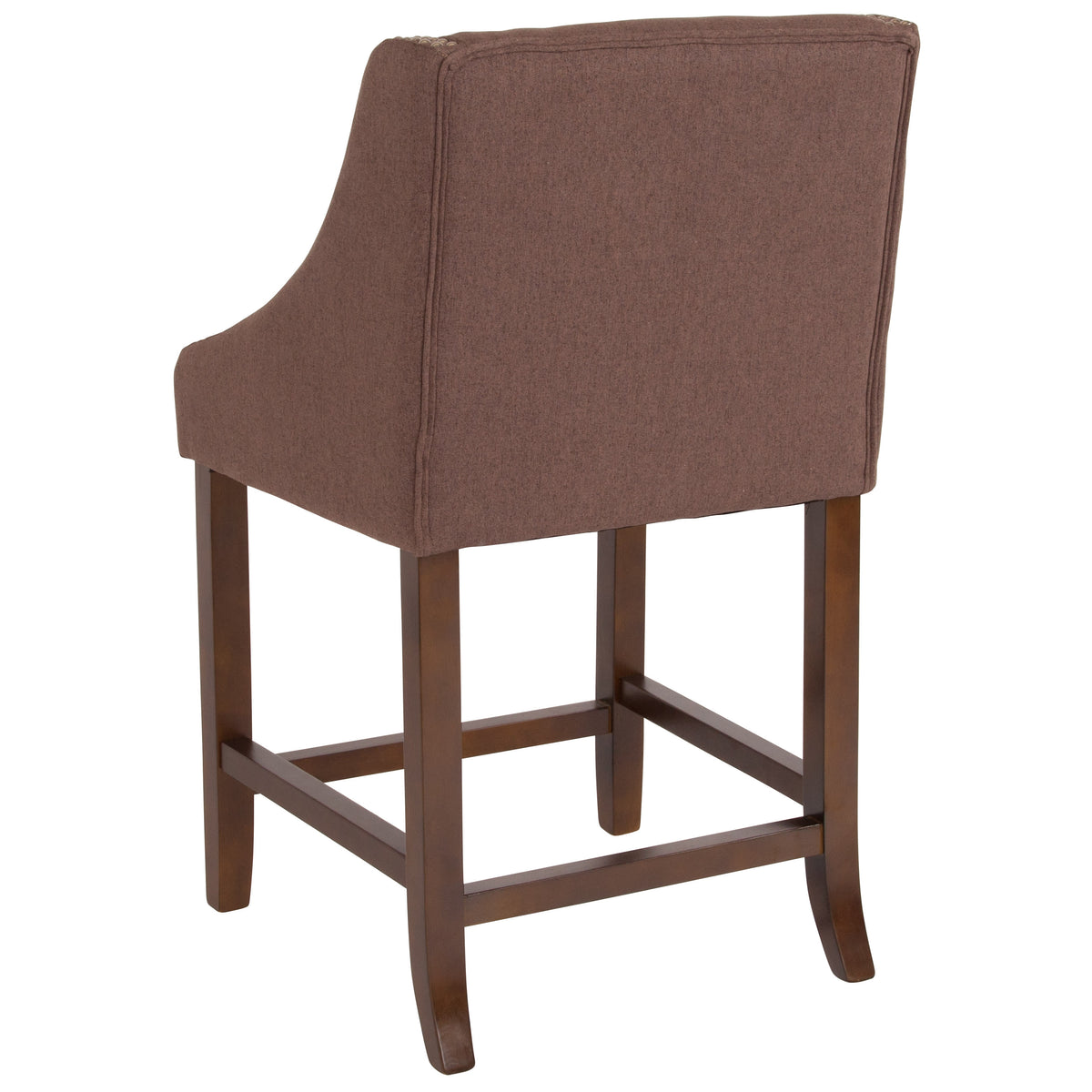 Brown Fabric |#| 24inchH Walnut Counter Stool with Accent Nail Trim - Brown Fabric