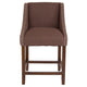 Brown Fabric |#| 24inchH Walnut Counter Stool with Accent Nail Trim - Brown Fabric