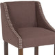 Brown Fabric |#| 24inchH Walnut Counter Stool with Accent Nail Trim - Brown Fabric