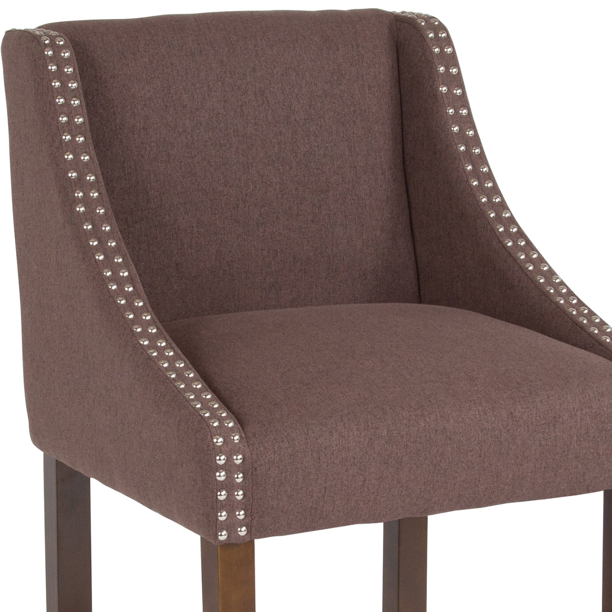Brown Fabric |#| 24inchH Walnut Counter Stool with Accent Nail Trim - Brown Fabric
