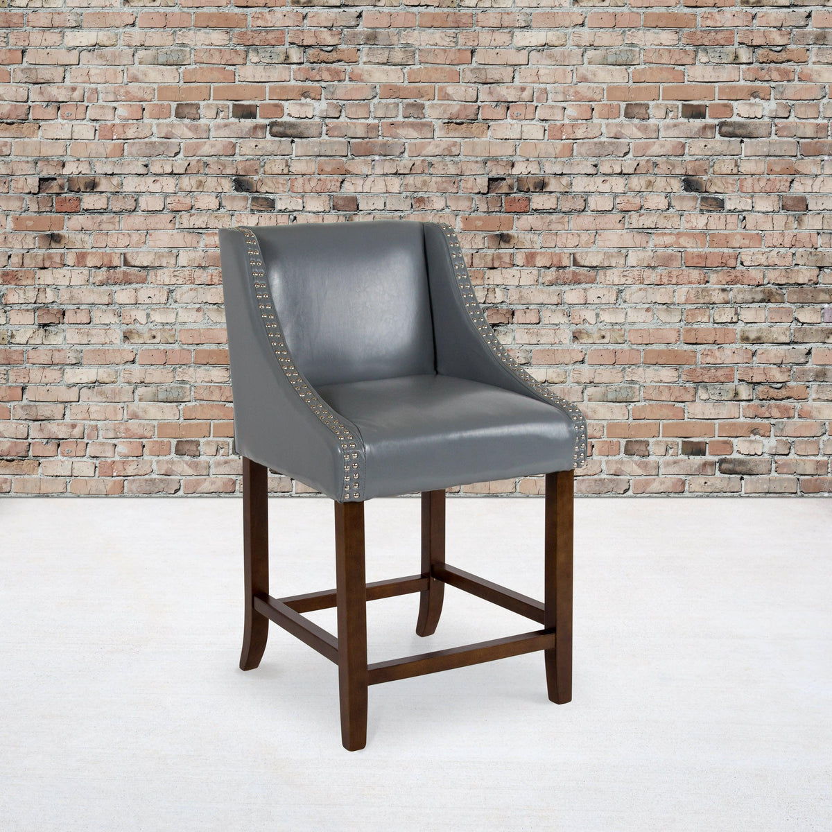 Light Gray LeatherSoft |#| 24inch High Walnut Counter Height Stool with Lt Gray LeatherSoft Accent Nail Trim