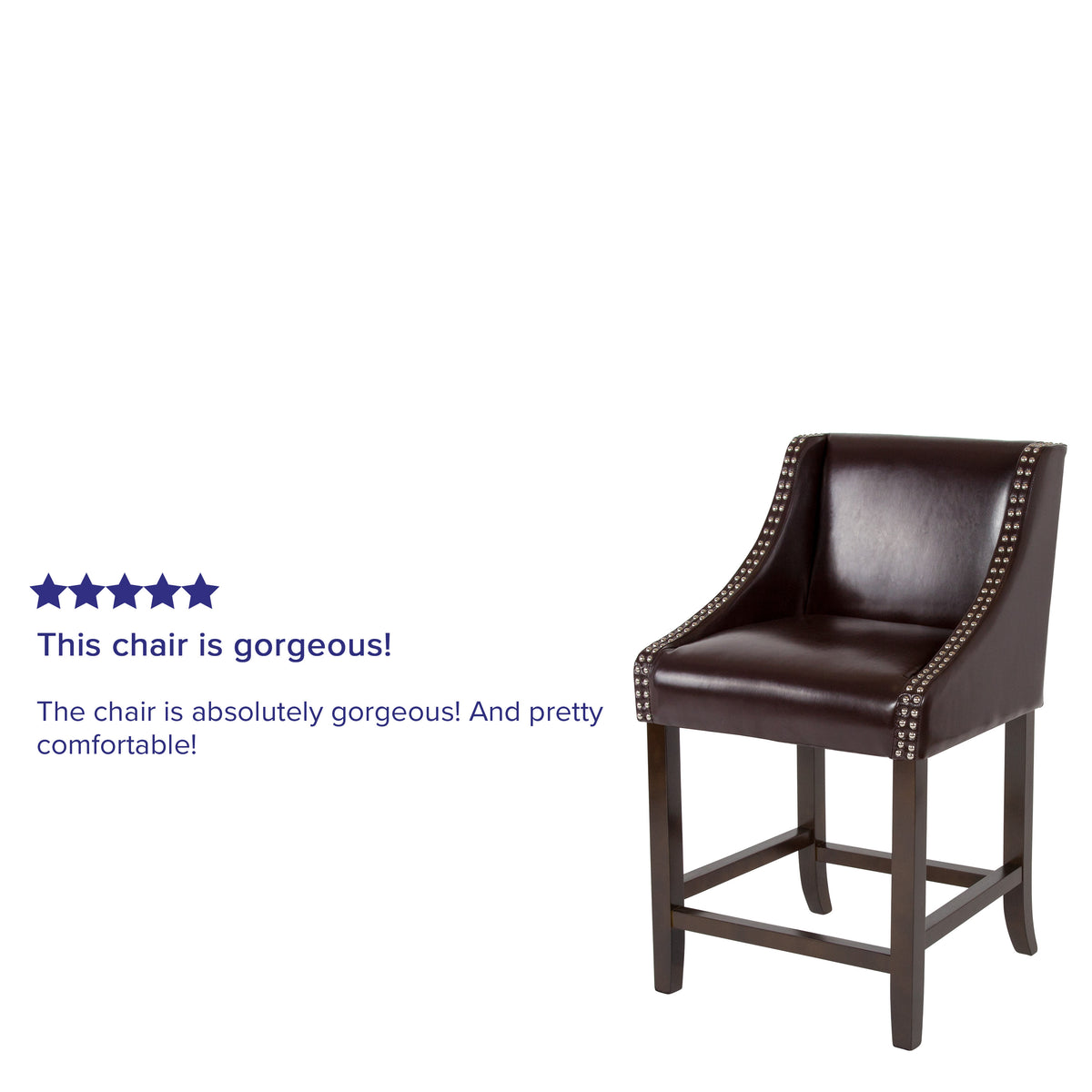 Brown LeatherSoft |#| 24inchH Walnut Counter Stool with Accent Nail Trim - Brown LeatherSoft