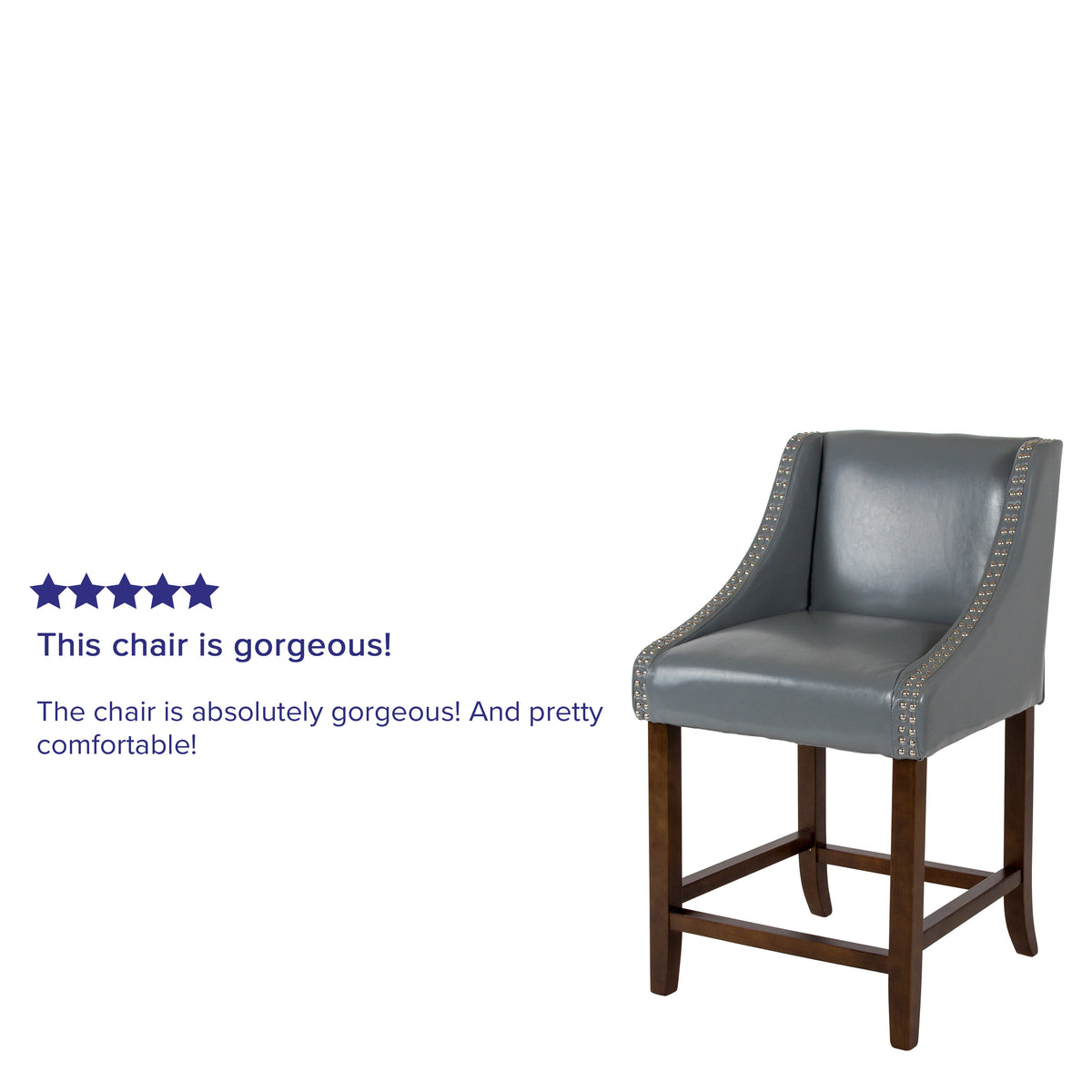Light Gray LeatherSoft |#| 24inch High Walnut Counter Height Stool with Lt Gray LeatherSoft Accent Nail Trim