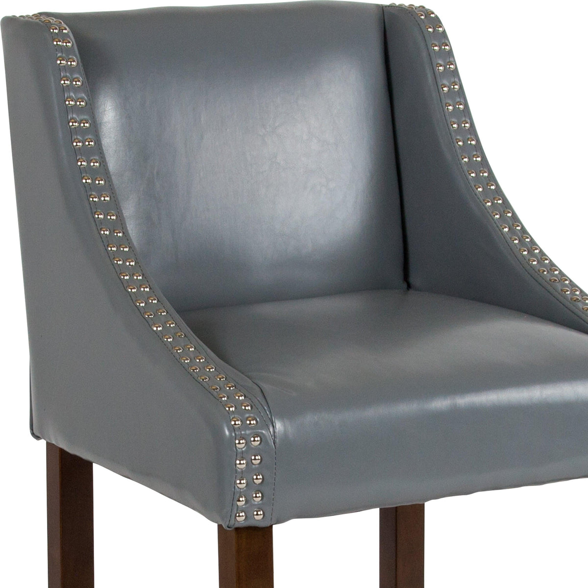 Light Gray LeatherSoft |#| 24inch High Walnut Counter Height Stool with Lt Gray LeatherSoft Accent Nail Trim