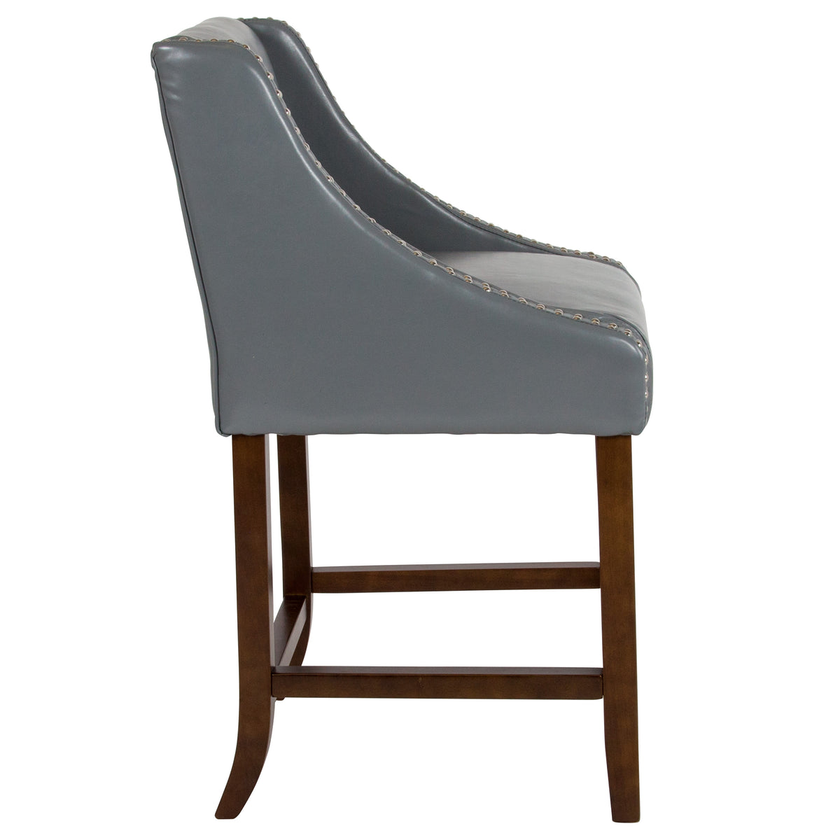 Light Gray LeatherSoft |#| 24inch High Walnut Counter Height Stool with Lt Gray LeatherSoft Accent Nail Trim