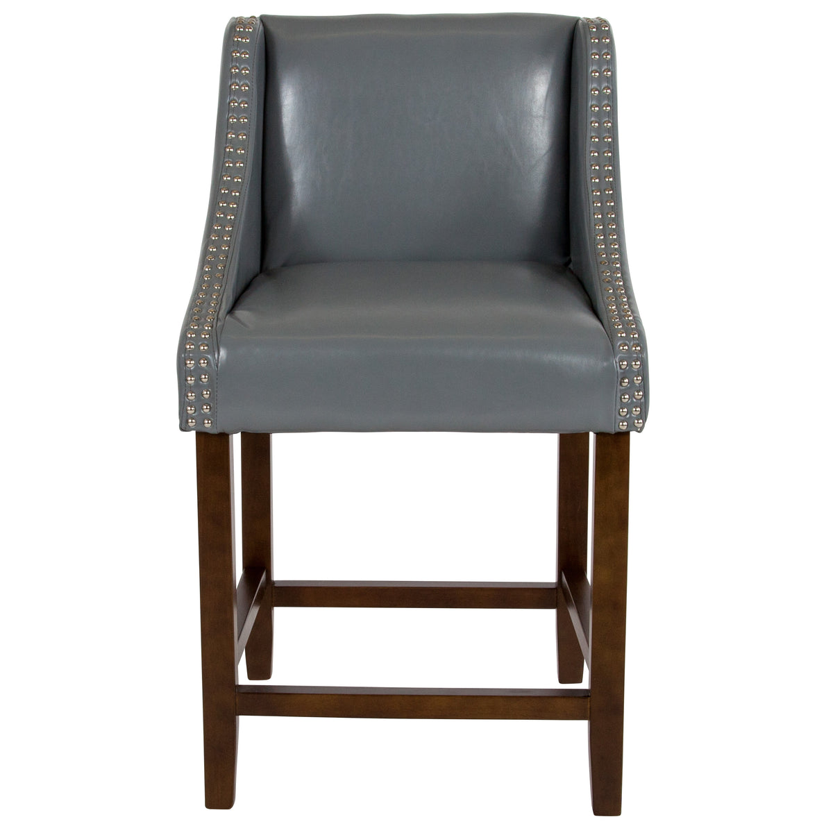 Light Gray LeatherSoft |#| 24inch High Walnut Counter Height Stool with Lt Gray LeatherSoft Accent Nail Trim