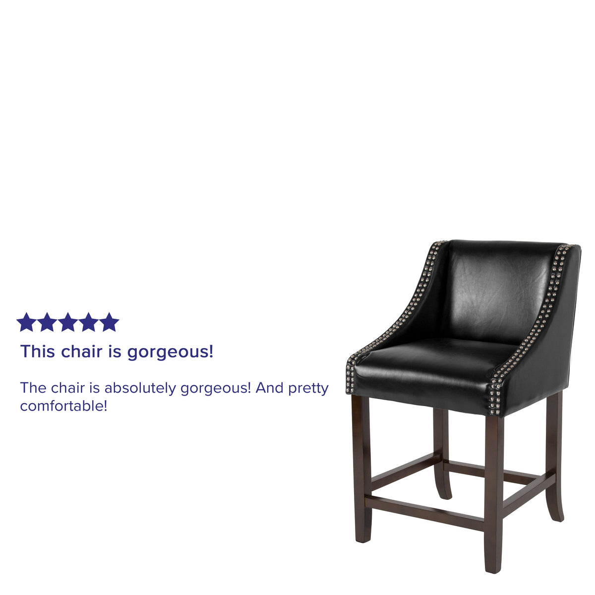 Black LeatherSoft |#| 24inchH Walnut Counter Stool with Accent Nail Trim - Black LeatherSoft