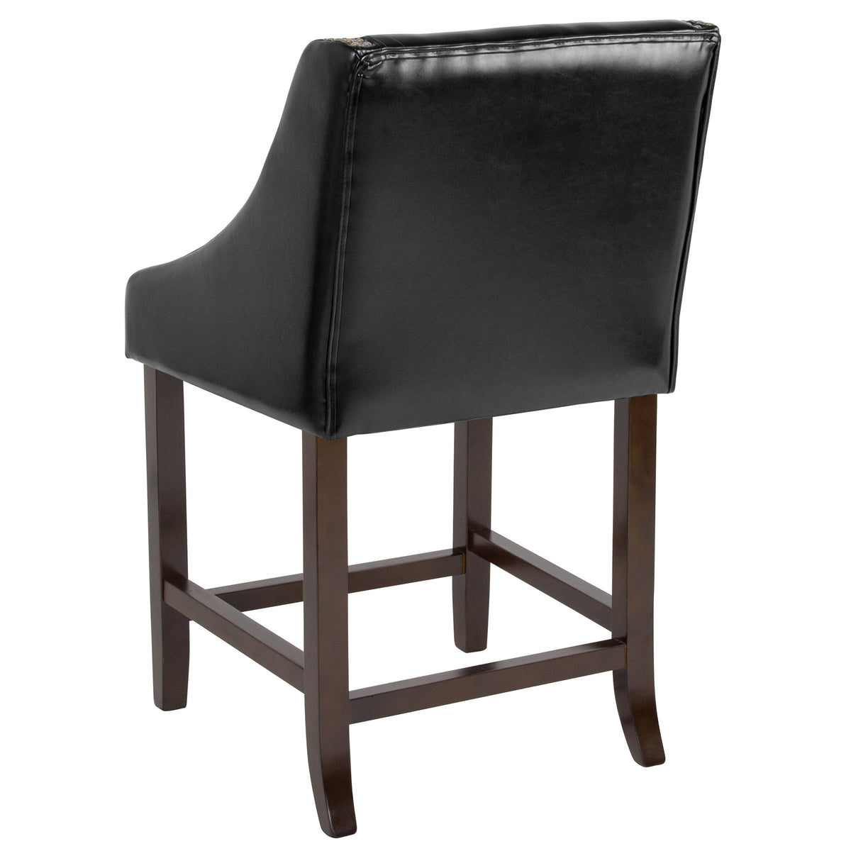 Black LeatherSoft |#| 24inchH Walnut Counter Stool with Accent Nail Trim - Black LeatherSoft