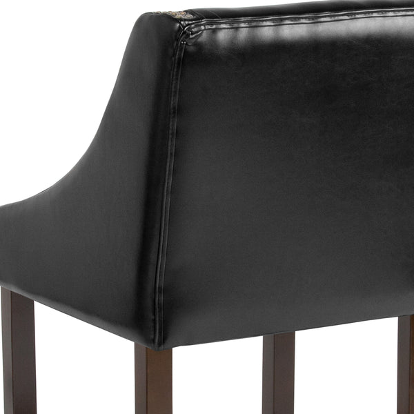 Black LeatherSoft |#| 24inchH Walnut Counter Stool with Accent Nail Trim - Black LeatherSoft