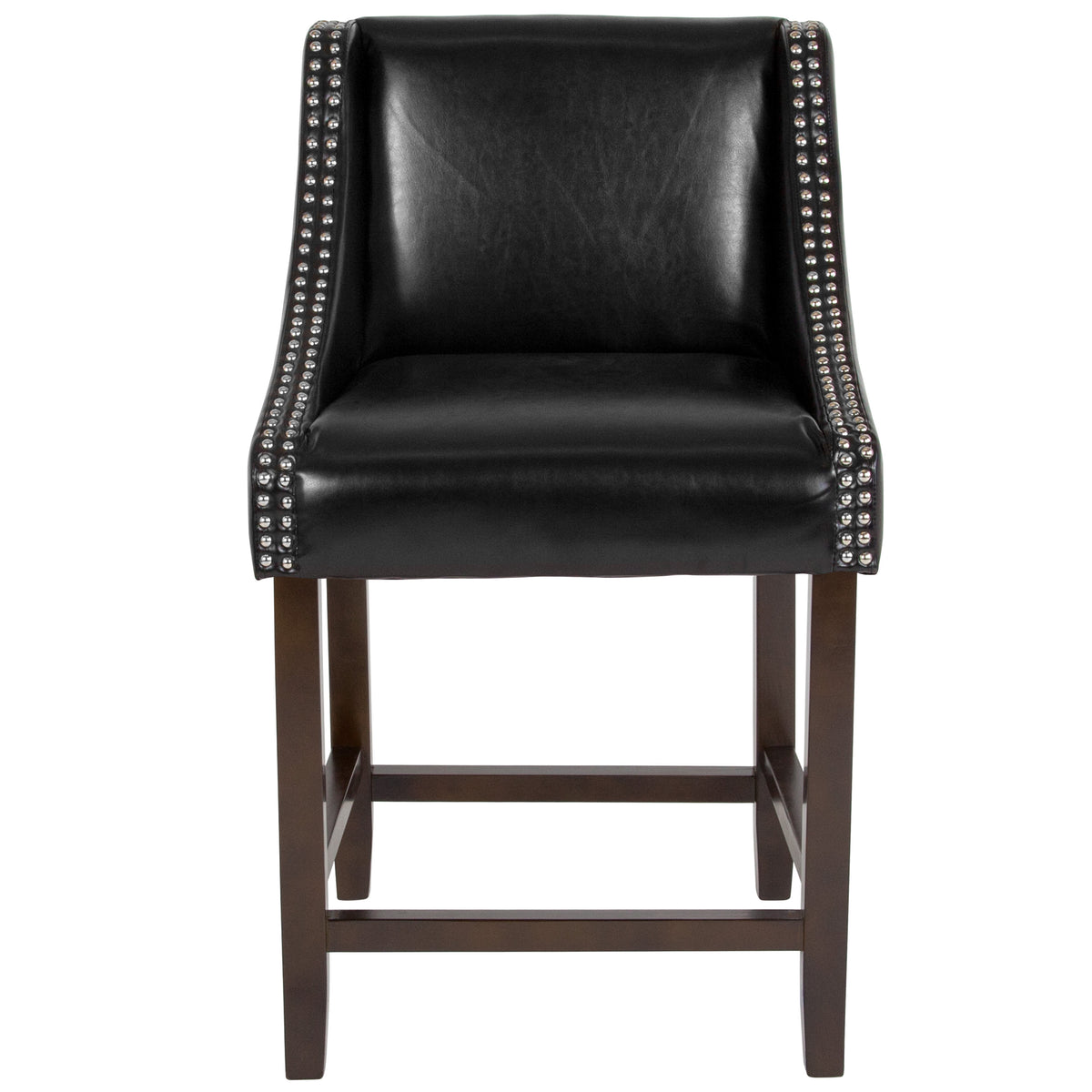 Black LeatherSoft |#| 24inchH Walnut Counter Stool with Accent Nail Trim - Black LeatherSoft