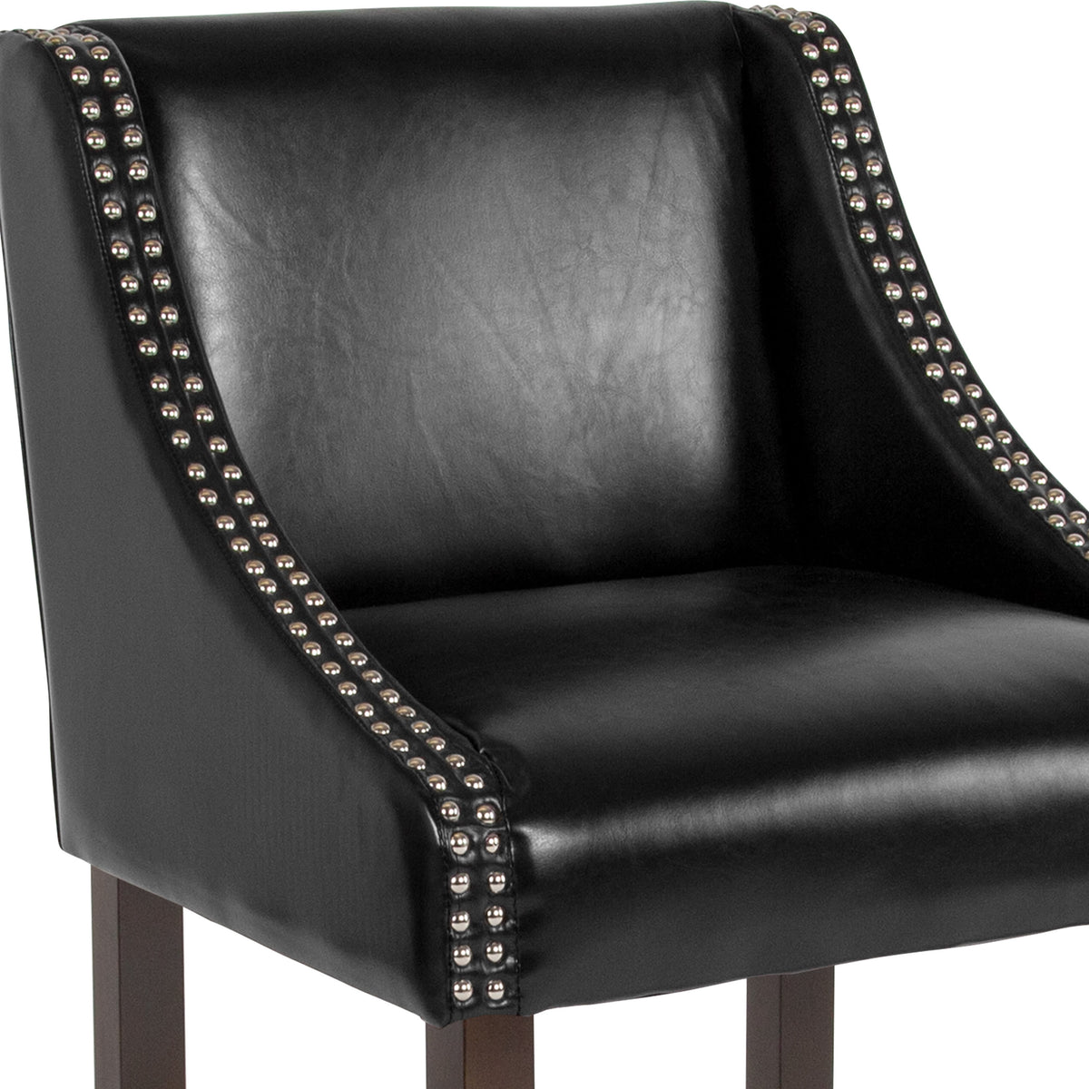 Black LeatherSoft |#| 24inchH Walnut Counter Stool with Accent Nail Trim - Black LeatherSoft