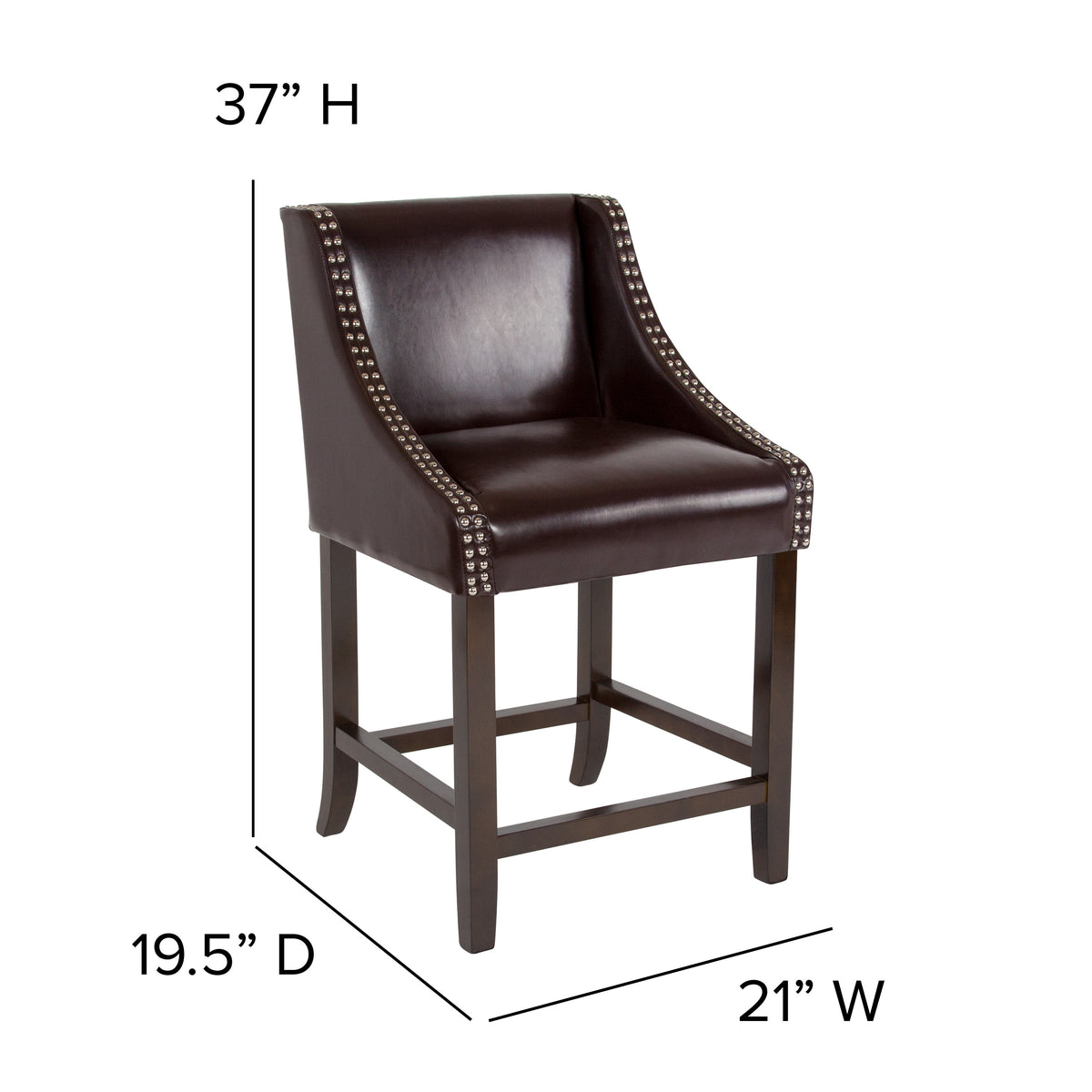Brown LeatherSoft |#| 24inchH Walnut Counter Stool with Accent Nail Trim - Brown LeatherSoft