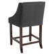 Charcoal Fabric |#| 24inchH Walnut Counter Stool with Accent Nail Trim - Charcoal Fabric