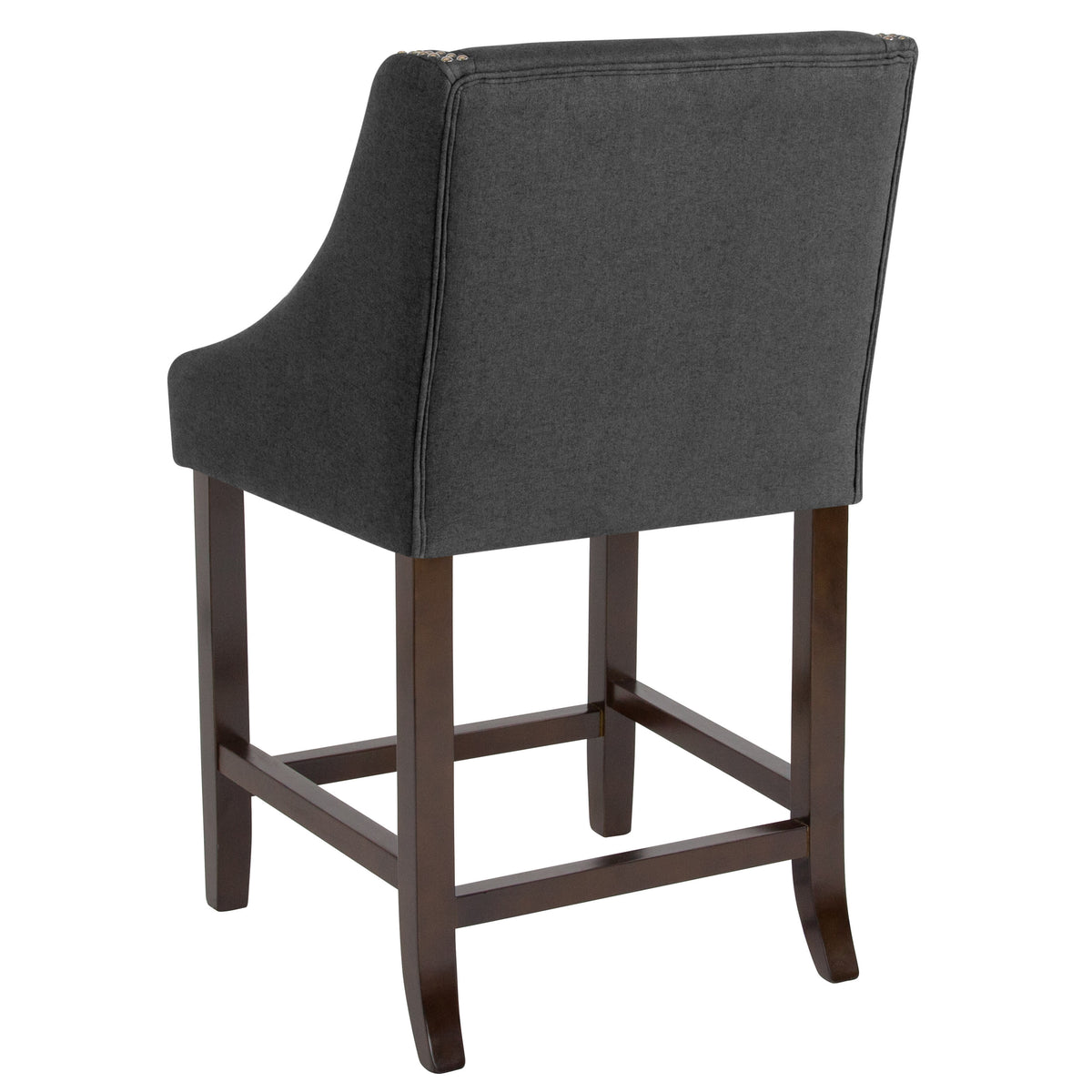 Charcoal Fabric |#| 24inchH Walnut Counter Stool with Accent Nail Trim - Charcoal Fabric