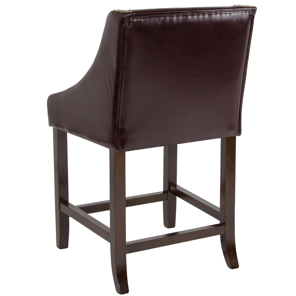 Brown LeatherSoft |#| 24inchH Walnut Counter Stool with Accent Nail Trim - Brown LeatherSoft
