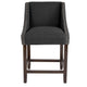 Charcoal Fabric |#| 24inchH Walnut Counter Stool with Accent Nail Trim - Charcoal Fabric
