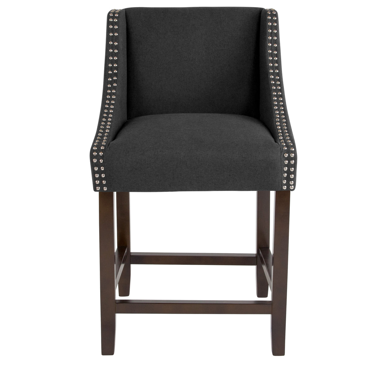 Charcoal Fabric |#| 24inchH Walnut Counter Stool with Accent Nail Trim - Charcoal Fabric
