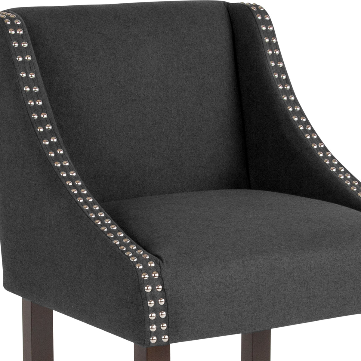 Charcoal Fabric |#| 24inchH Walnut Counter Stool with Accent Nail Trim - Charcoal Fabric