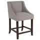 Light Gray Fabric |#| 24inchH Walnut Counter Stool with Accent Nail Trim - Light Gray Fabric
