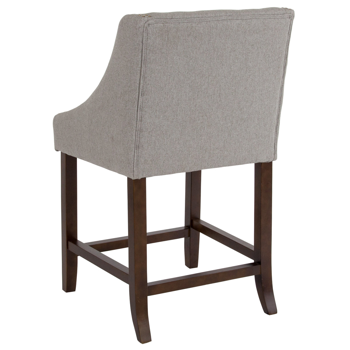 Light Gray Fabric |#| 24inchH Walnut Counter Stool with Accent Nail Trim - Light Gray Fabric