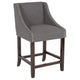 Dark Gray Fabric |#| 24inchH Walnut Counter Stool with Accent Nail Trim - Dark Gray Fabric