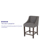 Dark Gray Fabric |#| 24inchH Walnut Counter Stool with Accent Nail Trim - Dark Gray Fabric