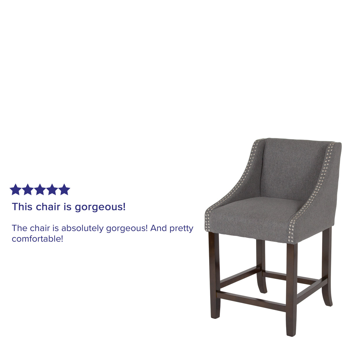 Dark Gray Fabric |#| 24inchH Walnut Counter Stool with Accent Nail Trim - Dark Gray Fabric