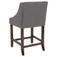 Dark Gray Fabric |#| 24inchH Walnut Counter Stool with Accent Nail Trim - Dark Gray Fabric