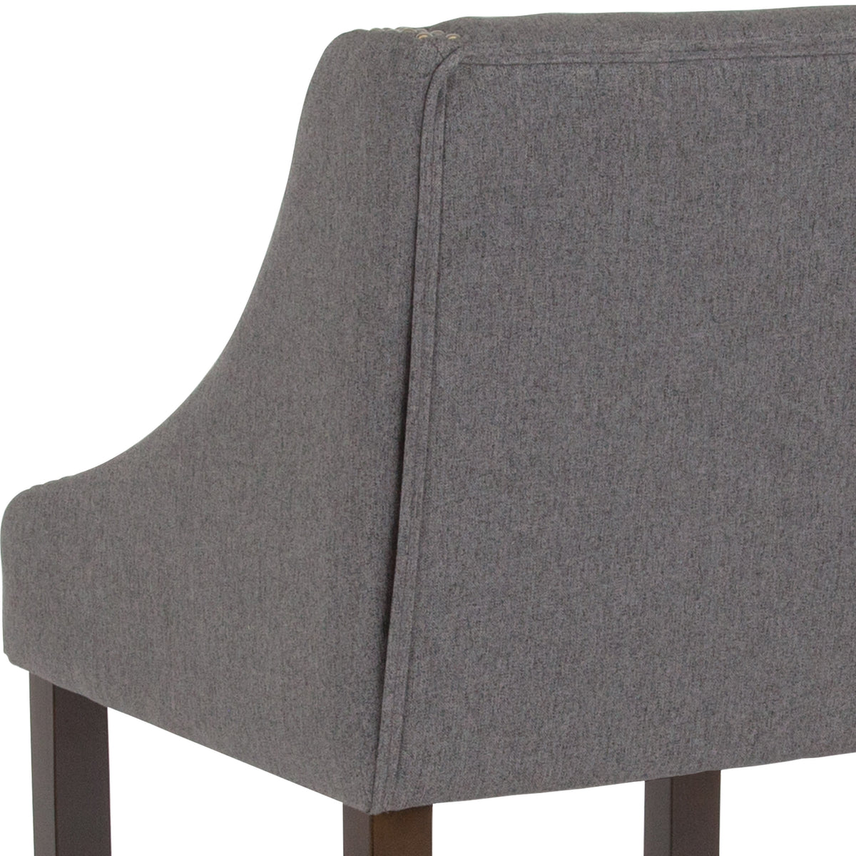 Dark Gray Fabric |#| 24inchH Walnut Counter Stool with Accent Nail Trim - Dark Gray Fabric