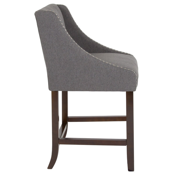 Dark Gray Fabric |#| 24inchH Walnut Counter Stool with Accent Nail Trim - Dark Gray Fabric