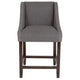 Dark Gray Fabric |#| 24inchH Walnut Counter Stool with Accent Nail Trim - Dark Gray Fabric
