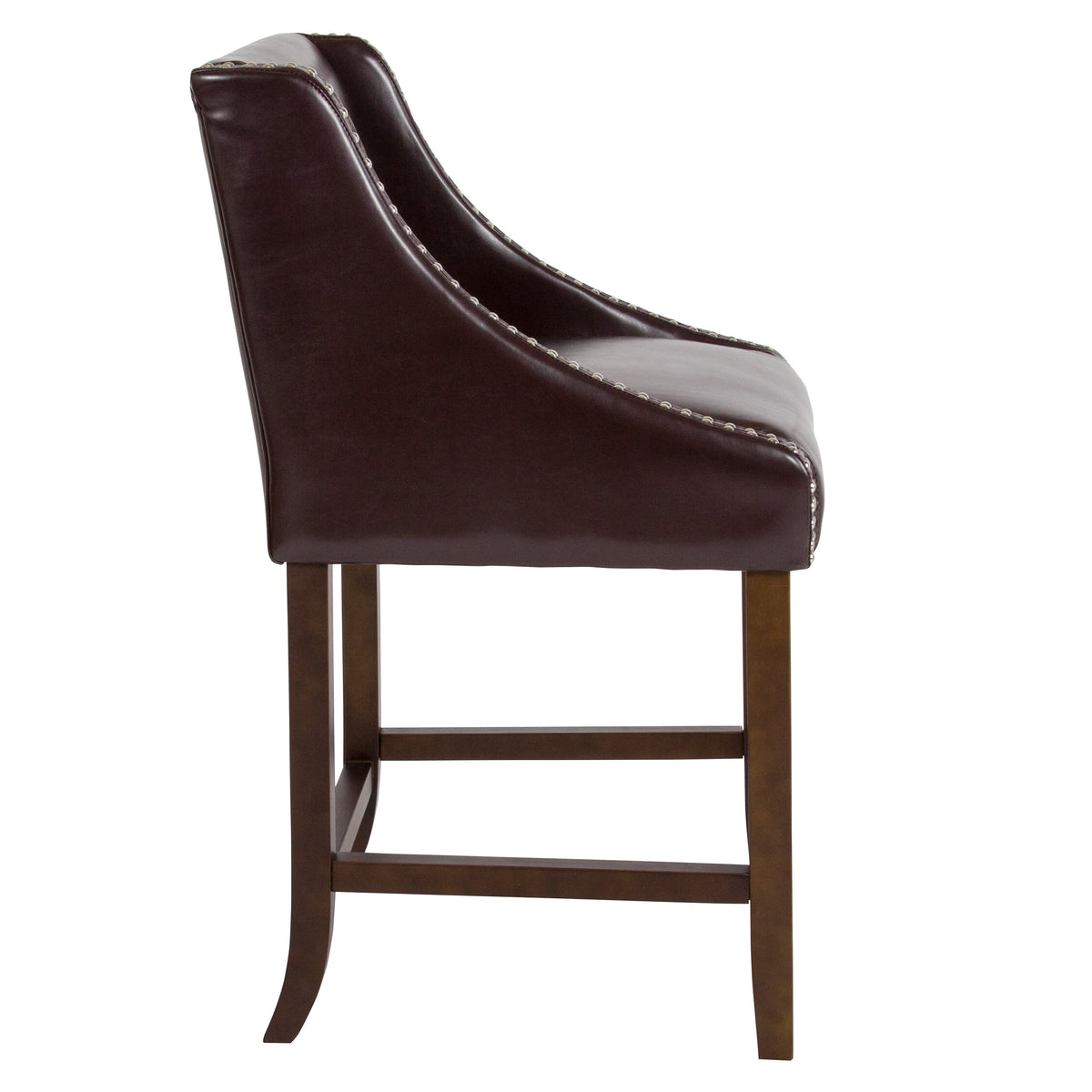 Brown LeatherSoft |#| 24inchH Walnut Counter Stool with Accent Nail Trim - Brown LeatherSoft