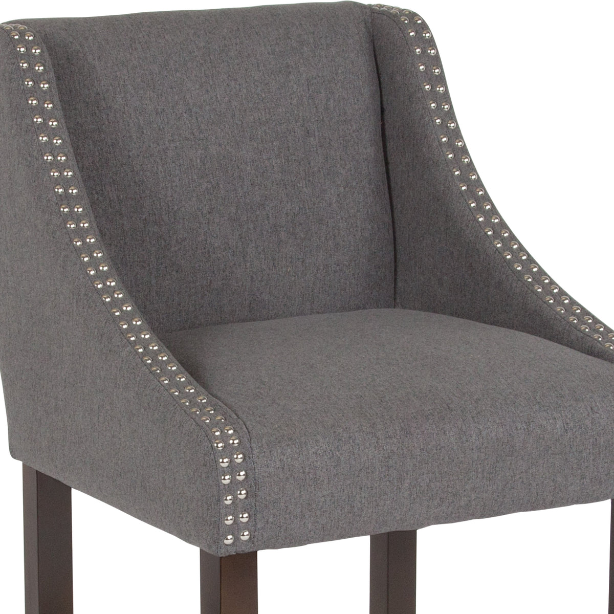 Dark Gray Fabric |#| 24inchH Walnut Counter Stool with Accent Nail Trim - Dark Gray Fabric