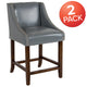 Light Gray LeatherSoft |#| 24inchH Walnut Counter Stool with Accent Nail Trim - Lt Gray LeatherSoft, Set of 2