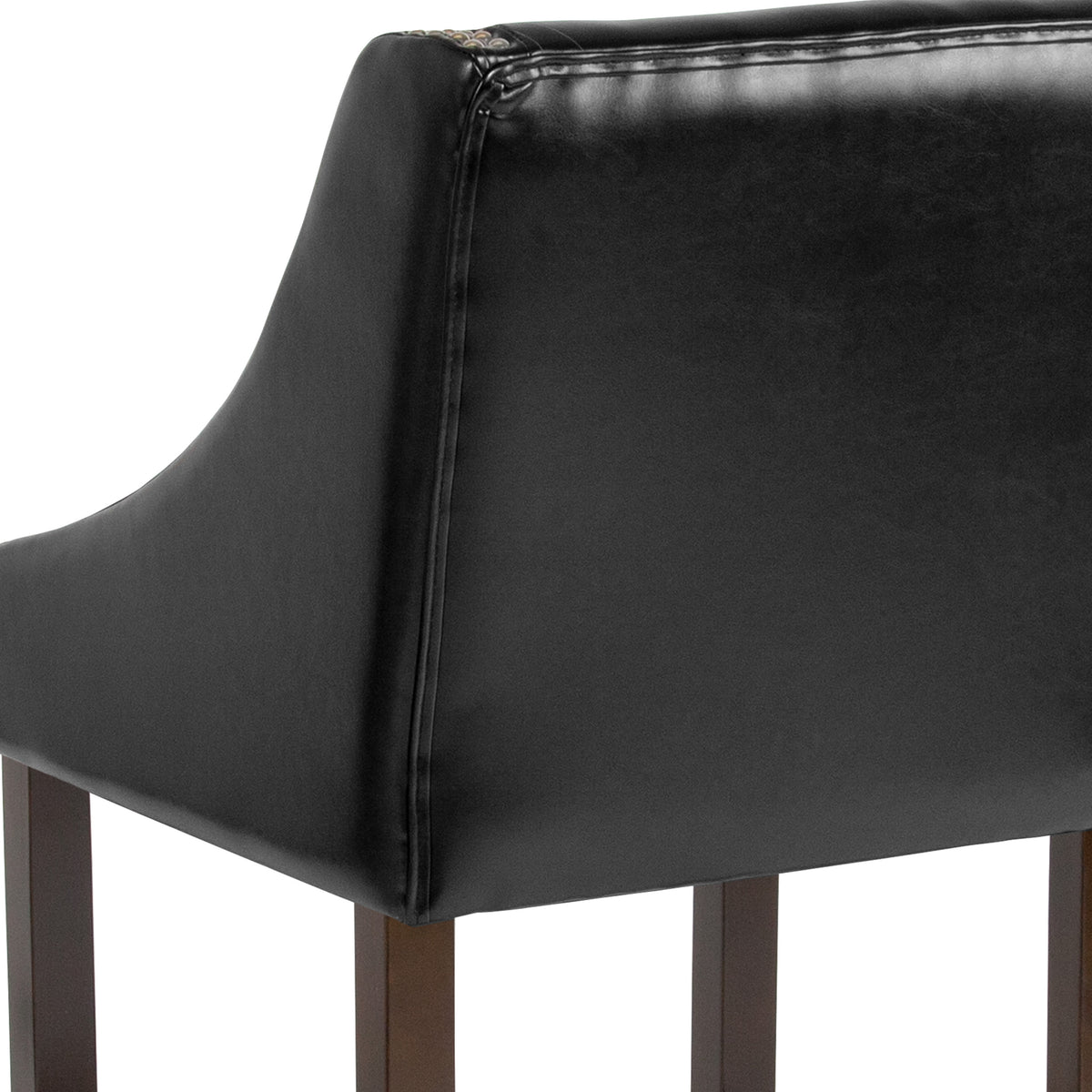 Black LeatherSoft |#| 24inchH Walnut Counter Stool with Accent Nail Trim - Black LeatherSoft, Set of 2