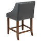 Dark Gray LeatherSoft |#| 24inchH Walnut Counter Stool with Accent Nail Trim - Dk Gray LeatherSoft, Set of 2