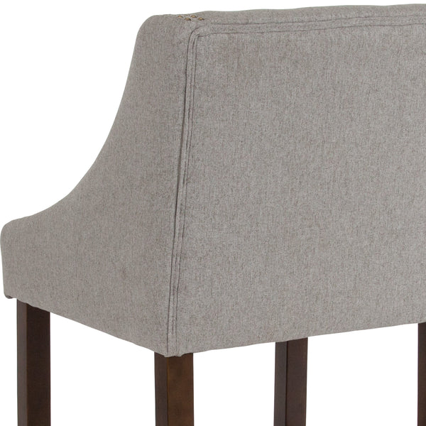 Light Gray Fabric |#| 24inchH Walnut Counter Stool with Accent Nail Trim - Light Gray Fabric, Set of 2