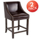 Brown LeatherSoft |#| 24inchH Walnut Counter Stool with Accent Nail Trim - Brown LeatherSoft, Set of 2
