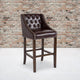 Brown LeatherSoft |#| 30inch High Tufted Walnut Barstool with Accent Nail Trim in Brown LeatherSoft