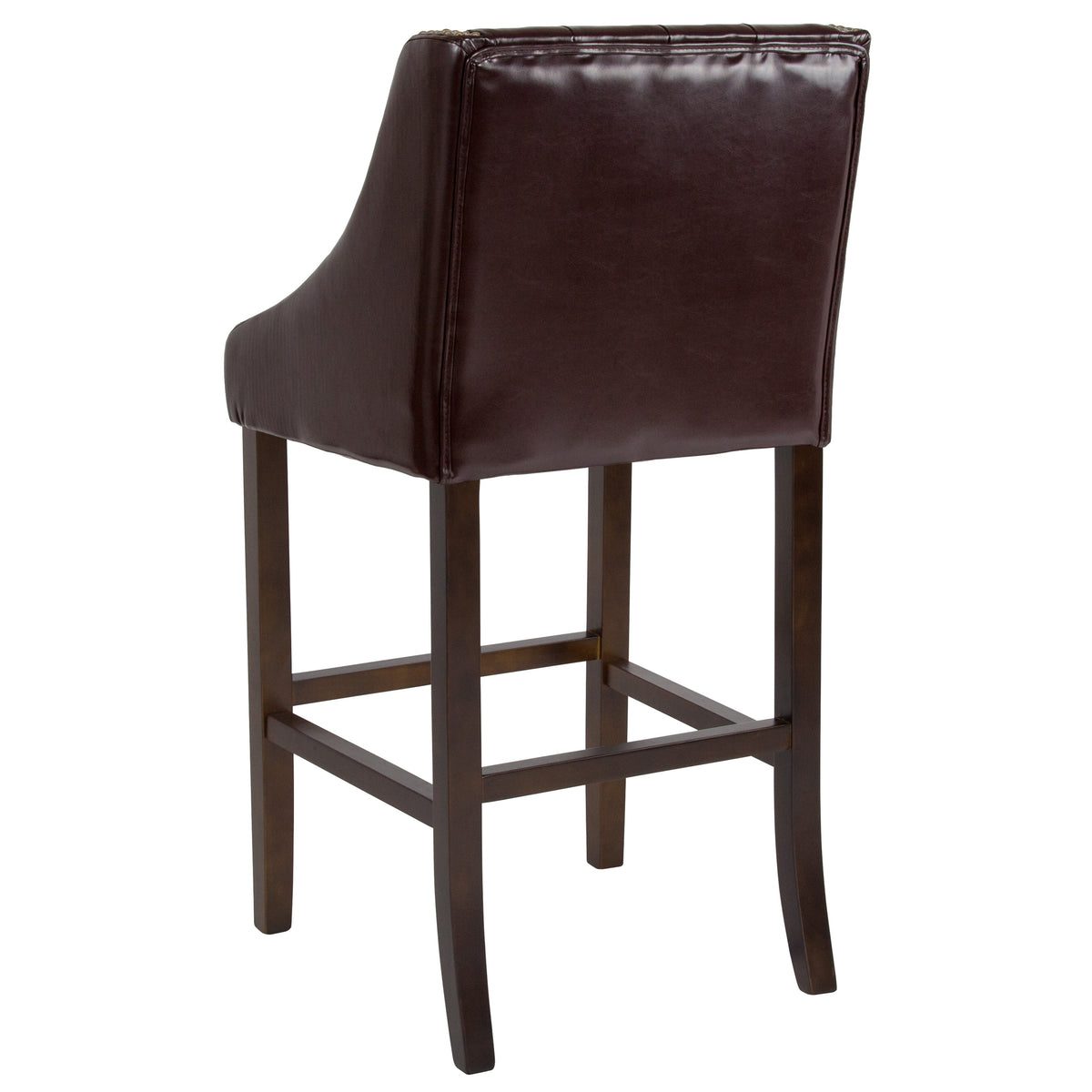 Brown LeatherSoft |#| 30inch High Tufted Walnut Barstool with Accent Nail Trim in Brown LeatherSoft